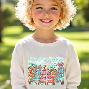 Merry & Bright Christmas Trees T-shirt Girls 2T- XL Custom made White  tee Fun